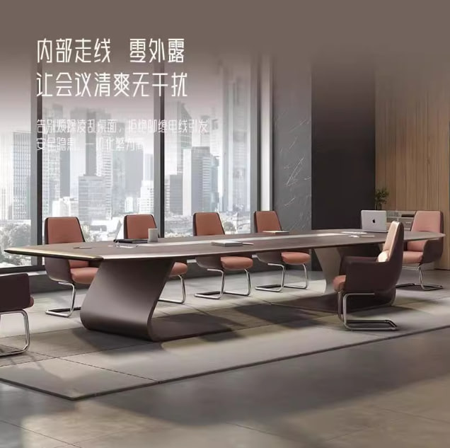 轻奢现代简约高档烤漆会议桌长条桌大型会议培训洽谈办公桌椅组合